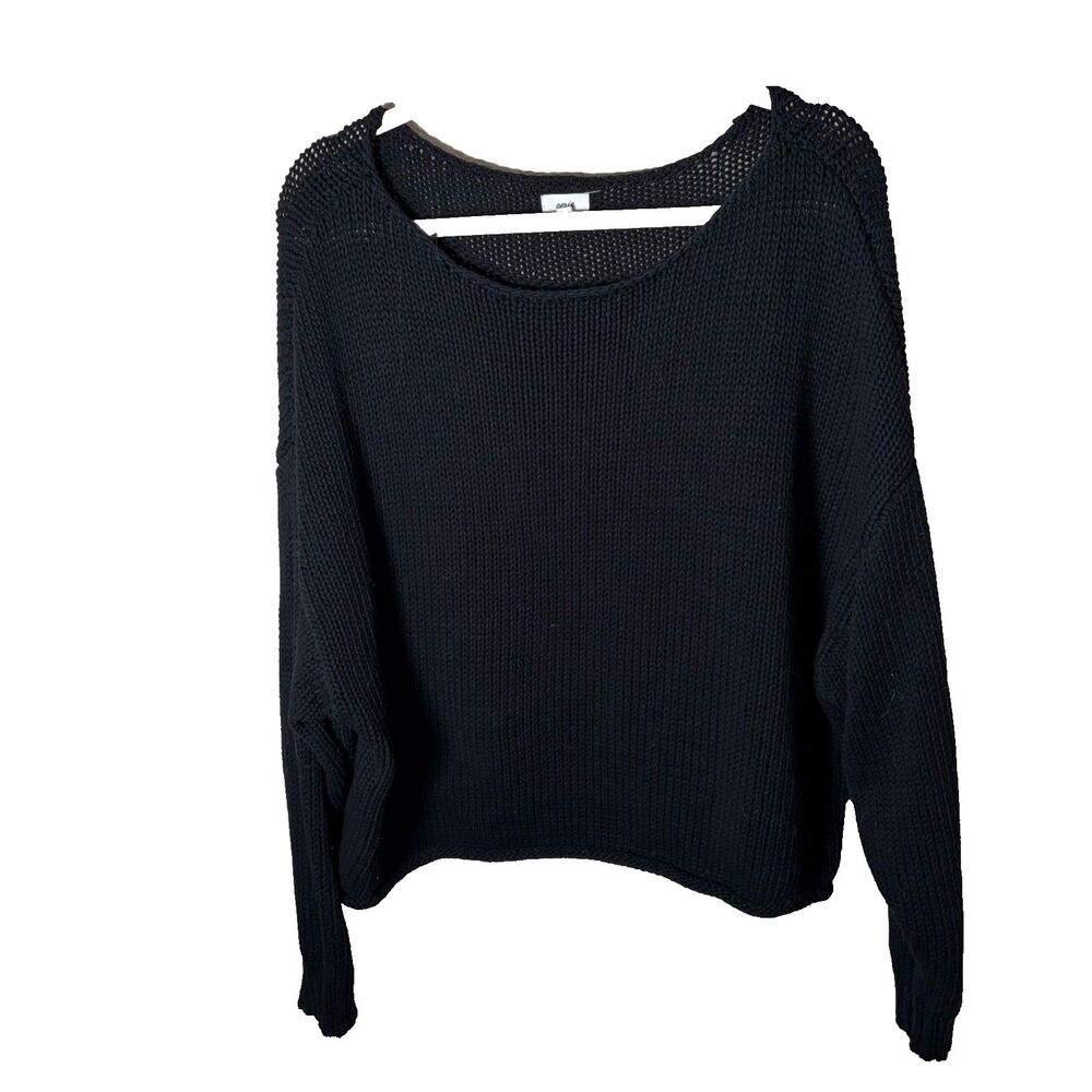 Aerie Sweater Women's XL Black Chunky Knit Oversized Long Sleeve Round Neck Top